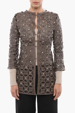 Outlet Soprabito in Sheer con Applicazioni in Pelle a Rilievo Donna Cappotti E Trench