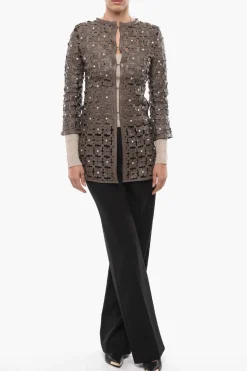 Outlet Soprabito in Sheer con Applicazioni in Pelle a Rilievo Donna Cappotti E Trench