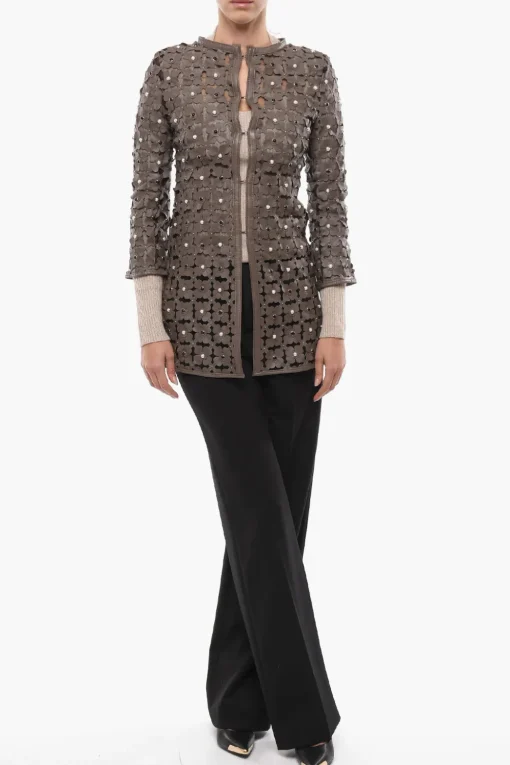 Outlet Soprabito in Sheer con Applicazioni in Pelle a Rilievo Donna Cappotti E Trench