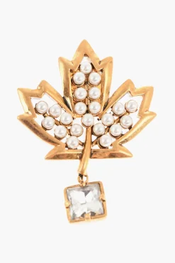 Fashion Spilla CANADIAN LEAF in Metallo Impreziosita da Perline Donna Gioielli