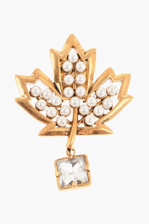 Fashion Spilla CANADIAN LEAF in Metallo Impreziosita da Perline Donna Gioielli