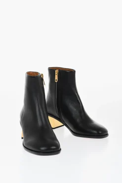 Outlet Stivaletti In Pelle Con Tacco Effetto Metallizzato 5 cm Donna Stivali