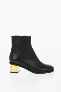 Outlet Stivaletti In Pelle Con Tacco Effetto Metallizzato 5 cm Donna Stivali