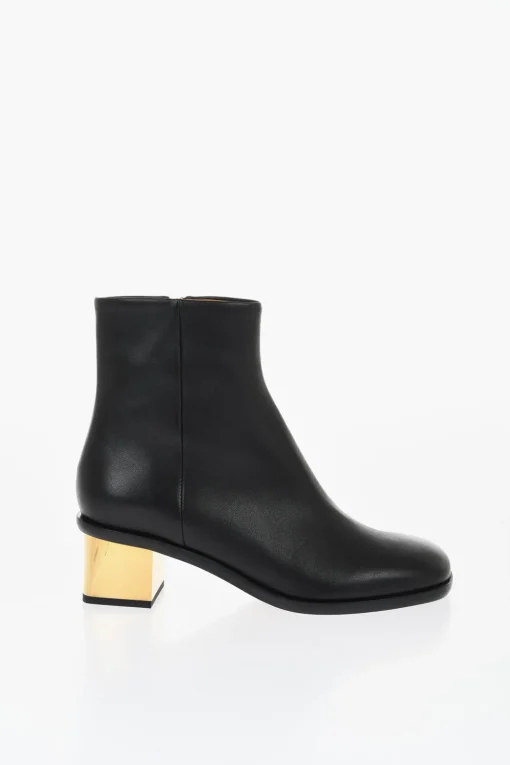 Outlet Stivaletti In Pelle Con Tacco Effetto Metallizzato 5 cm Donna Stivali