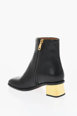 Outlet Stivaletti In Pelle Con Tacco Effetto Metallizzato 5 cm Donna Stivali