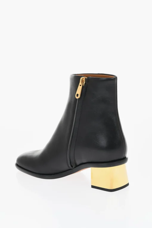 Outlet Stivaletti In Pelle Con Tacco Effetto Metallizzato 5 cm Donna Stivali