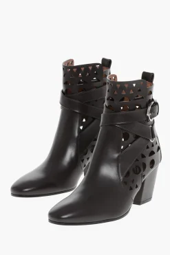Stivaletti in Pelle Traforata VIENNE con Cinturino 6cm>Alaia Discount