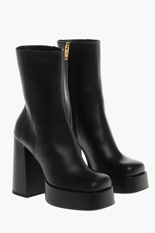 Stivaletti Platform in Pelle con Punta Squadrata 13cm>Versace Online