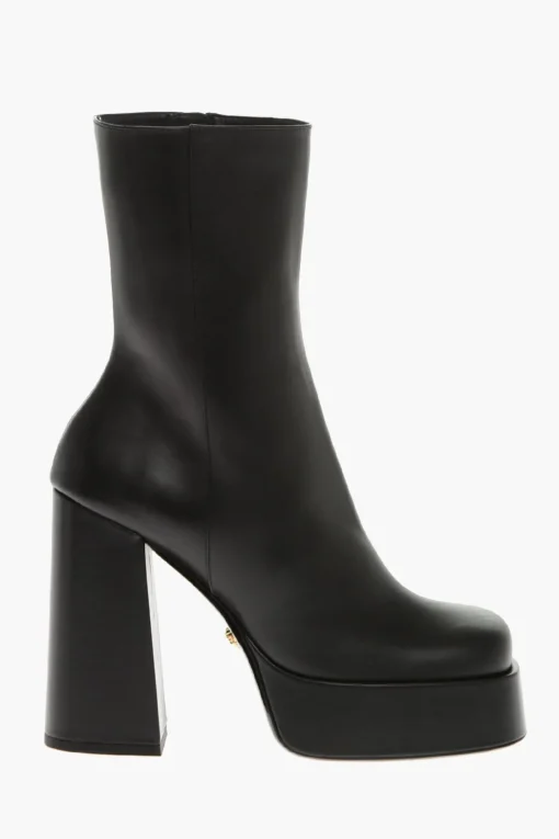 Stivaletti Platform in Pelle con Punta Squadrata 13cm>Versace Online