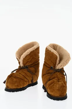 New Stivaletti WOOD LOVER in Suede Trapuntato con Dettaglio Shearling Donna Stivali