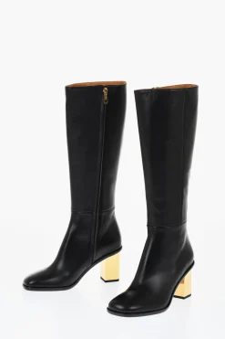 Best Stivali Alti In Pelle Con Tacco Effetto Metallizzato 8 cm Donna Stivali