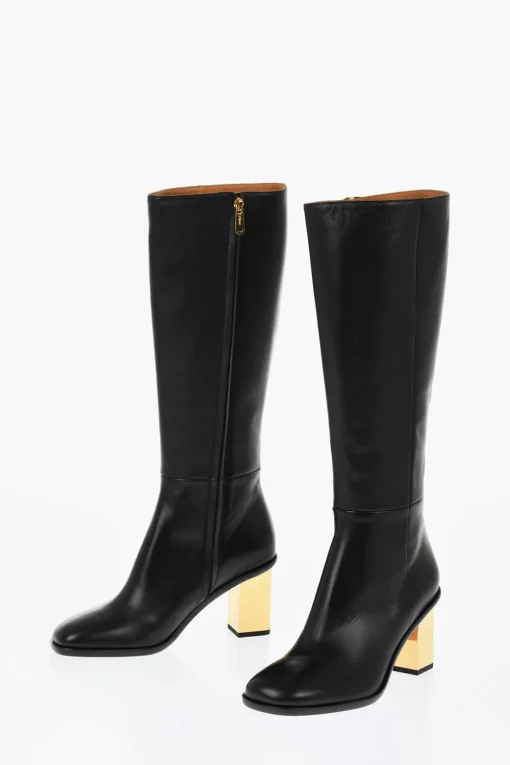 Best Stivali Alti In Pelle Con Tacco Effetto Metallizzato 8 cm Donna Stivali