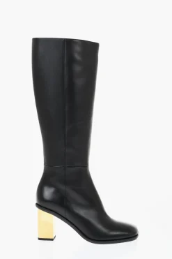 Best Stivali Alti In Pelle Con Tacco Effetto Metallizzato 8 cm Donna Stivali
