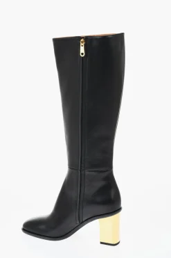 Best Stivali Alti In Pelle Con Tacco Effetto Metallizzato 8 cm Donna Stivali
