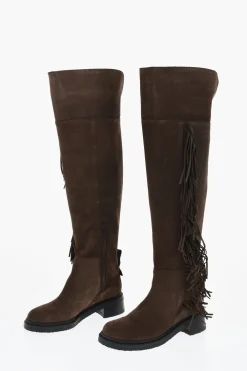 New Stivali Alti In Suede Con Frange Donna Stivali
