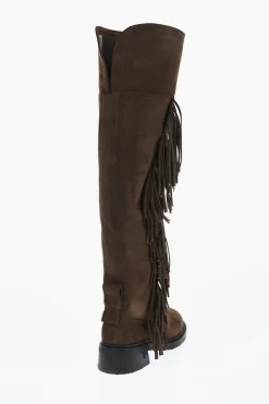 New Stivali Alti In Suede Con Frange Donna Stivali