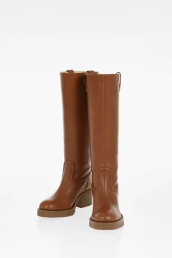 Best Stivali In Pelle Con Imbottitura Shearling Tacco 6 cm Donna Stivali