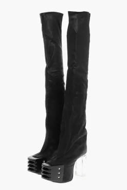 Fashion Stivali in Pelle Sopra al Ginocchio con Suola Platform 12cm Donna Stivali