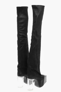 Fashion Stivali in Pelle Sopra al Ginocchio con Suola Platform 12cm Donna Stivali
