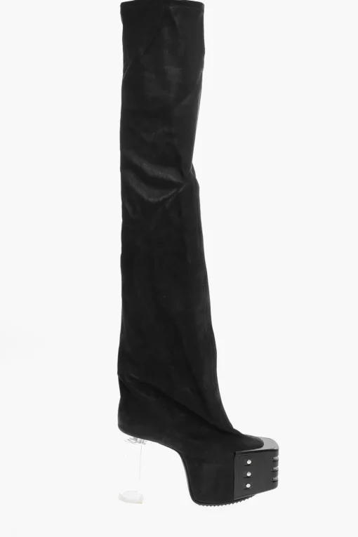 Fashion Stivali in Pelle Sopra al Ginocchio con Suola Platform 12cm Donna Stivali