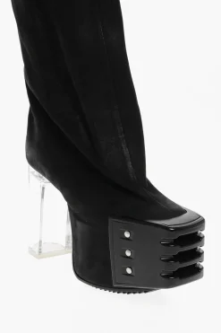 Fashion Stivali in Pelle Sopra al Ginocchio con Suola Platform 12cm Donna Stivali