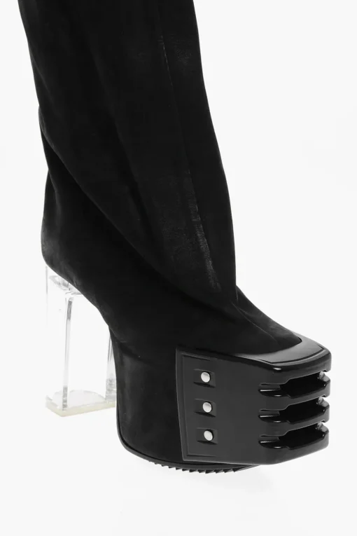 Fashion Stivali in Pelle Sopra al Ginocchio con Suola Platform 12cm Donna Stivali