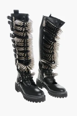 Stivali Lace-up in Pelle con Borchie All-Over 4.5cm>Philipp Plein Clearance