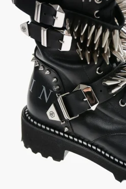 Stivali Lace-up in Pelle con Borchie All-Over 4.5cm>Philipp Plein Clearance