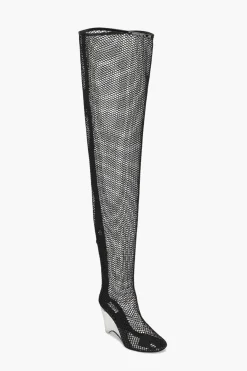 Stivali Sopra al Ginocchio in Mesh con Tacco Wdge in Plexiglass 11cm>Alaia Fashion