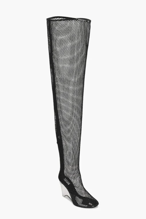 Stivali Sopra al Ginocchio in Mesh con Tacco Wdge in Plexiglass 11cm>Alaia Fashion