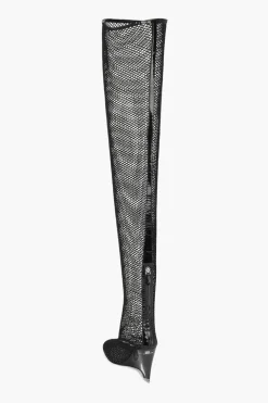 Stivali Sopra al Ginocchio in Mesh con Tacco Wdge in Plexiglass 11cm>Alaia Fashion