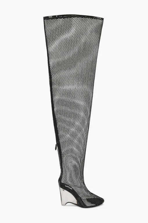 Stivali Sopra al Ginocchio in Mesh con Tacco Wdge in Plexiglass 11cm>Alaia Fashion