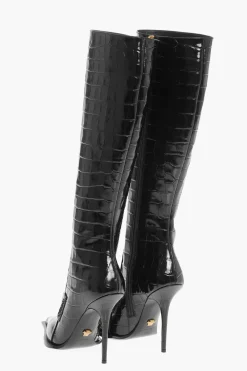 Stivali Sotto al Ginocchio in Pelle Stampata Coccodrillo 11cm>Versace Discount