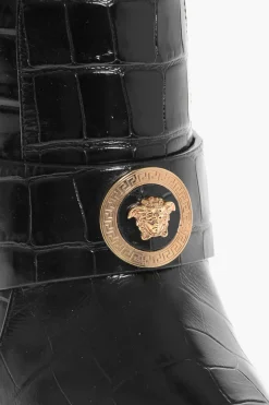Stivali Sotto al Ginocchio in Pelle Stampata Coccodrillo 11cm></noscript>Versace Discount