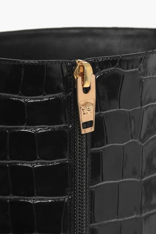 Stivali Sotto al Ginocchio in Pelle Stampata Coccodrillo 11cm>Versace Discount