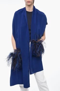 Best Stola in Seta con Dettaglio Piumato Donna Sciarpe E Foulard