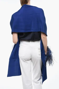 Best Stola in Seta con Dettaglio Piumato Donna Sciarpe E Foulard
