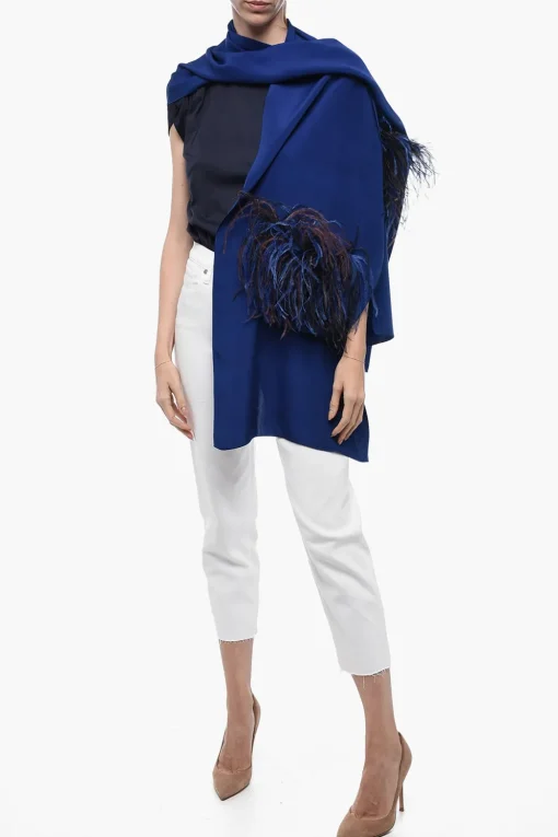 Best Stola in Seta con Dettaglio Piumato Donna Sciarpe E Foulard