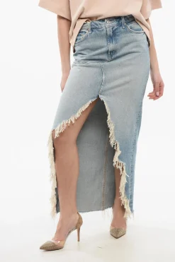 Hot SUPERIOR Gonna Lunga THE DITCHER in Denim con Spacco Frontale e Bordo Frangiato Donna Gonne