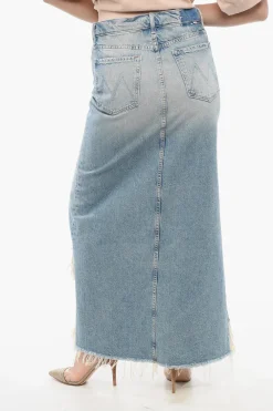 Hot SUPERIOR Gonna Lunga THE DITCHER in Denim con Spacco Frontale e Bordo Frangiato Donna Gonne
