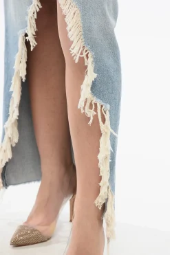 Hot SUPERIOR Gonna Lunga THE DITCHER in Denim con Spacco Frontale e Bordo Frangiato Donna Gonne