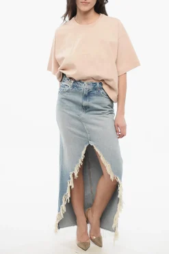 Hot SUPERIOR Gonna Lunga THE DITCHER in Denim con Spacco Frontale e Bordo Frangiato Donna Gonne