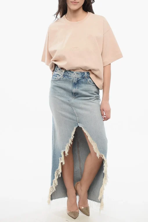 Hot SUPERIOR Gonna Lunga THE DITCHER in Denim con Spacco Frontale e Bordo Frangiato Donna Gonne