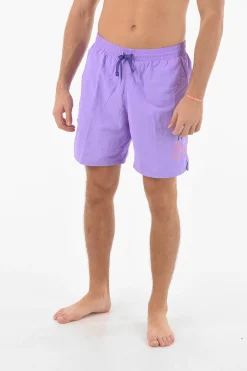 Clearance SWIM Costume Boxer a 2 Tasche con Logo Stampato Uomo Costumi Da Bagno