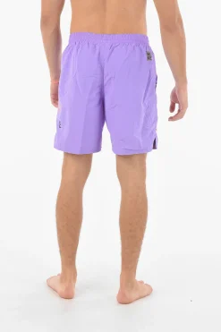 Clearance SWIM Costume Boxer a 2 Tasche con Logo Stampato Uomo Costumi Da Bagno