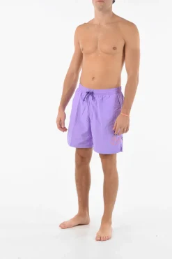 Clearance SWIM Costume Boxer a 2 Tasche con Logo Stampato Uomo Costumi Da Bagno