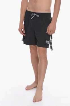 Outlet SWIM Costume da Bagno Boxer in Tinta Unita con Banda Laterale Logata Uomo Costumi Da Bagno