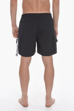 Outlet SWIM Costume da Bagno Boxer in Tinta Unita con Banda Laterale Logata Uomo Costumi Da Bagno