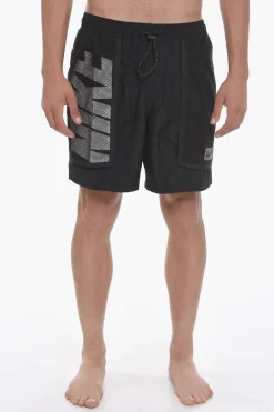 Clearance SWIM Costume da Bagno Boxer in Tinta Unita con Tasche Traforate Uomo Costumi Da Bagno