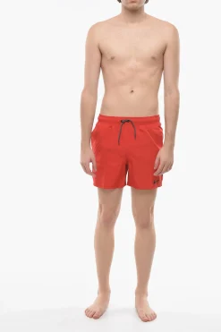 Clearance SWIM Costume da Bagno Boxer in Tinta Unita con Logo Ricamato Uomo Costumi Da Bagno